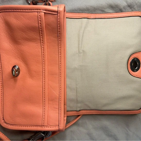 Coach Coral Leather Crossbody Purse Perforated Turnlock Bag - Picture 4 of 8